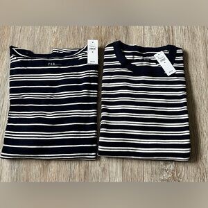Bundle Gap Women's Soft Ribbed Cotton Knit Shirt Long Sleeve Stripe Stretch Top